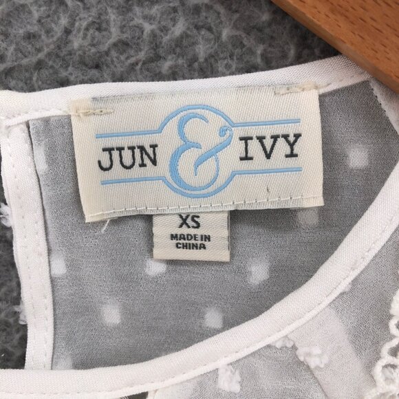 Jun & Ivy Top Womens Extra Small Ivory Floral Lace Swiss Dot Long Balloon Sleeve - Picture 5 of 8